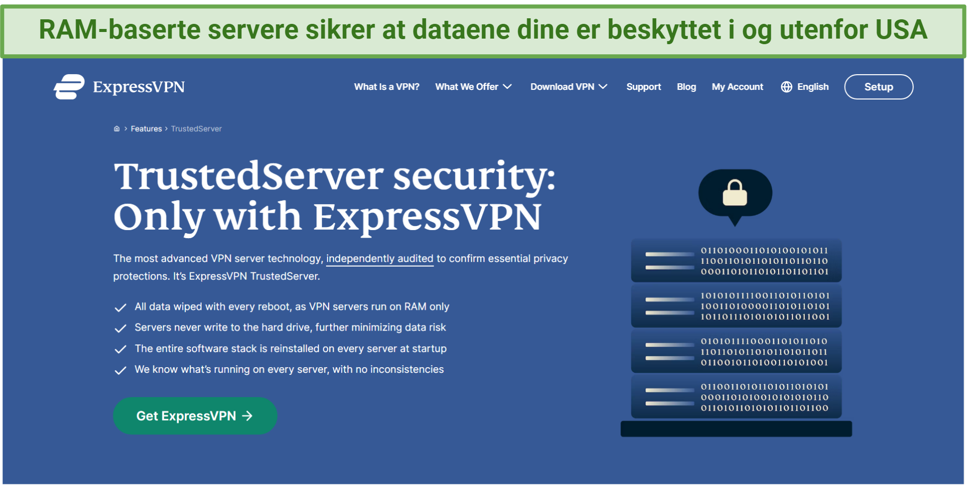 Screenshot from ExpressVPN's website explaining how its RAM-based servers protect your data